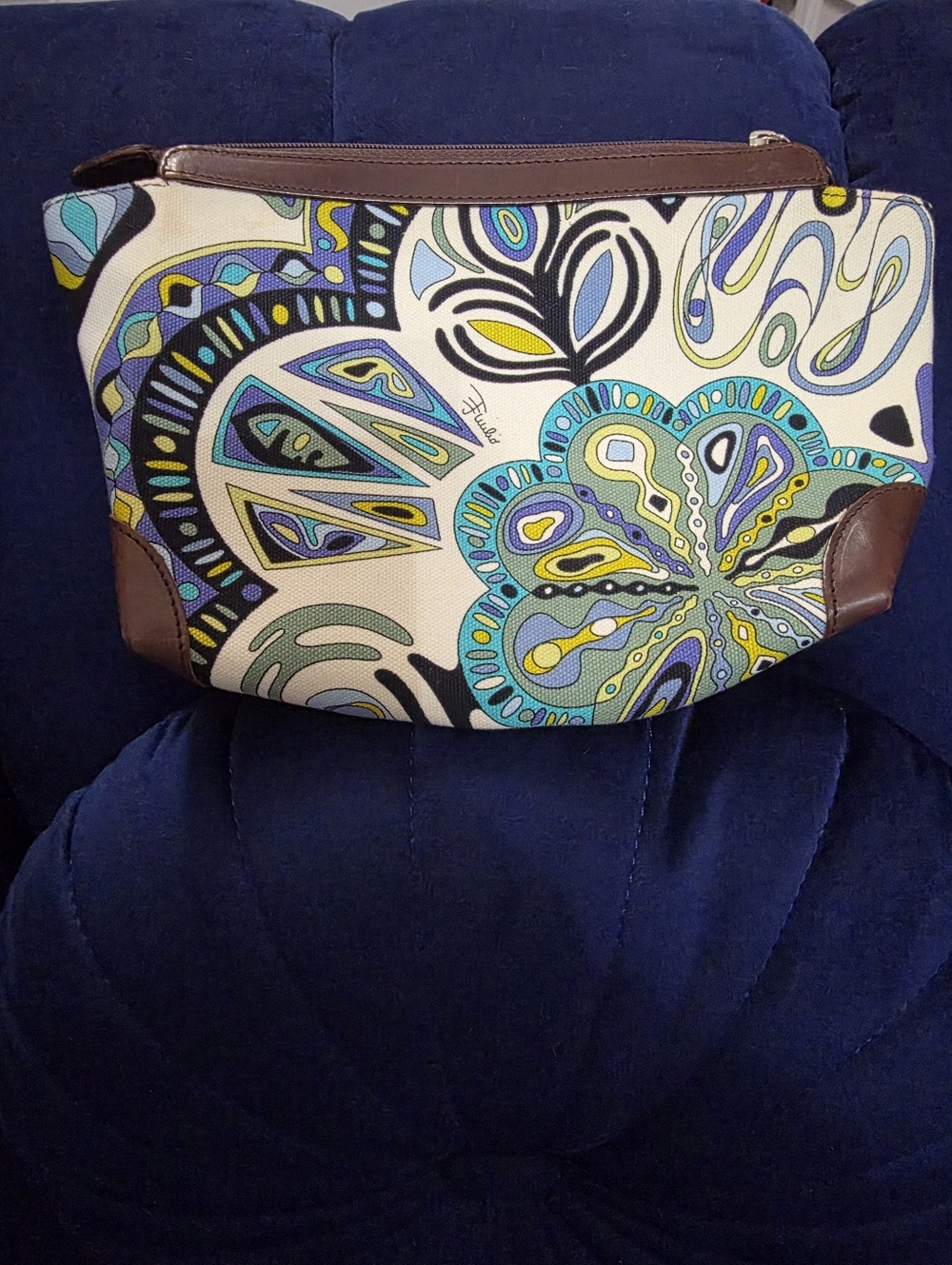 Emilio Pucci Multicolor Patterned Women's Makeup Toiletry Bag - Black Interior